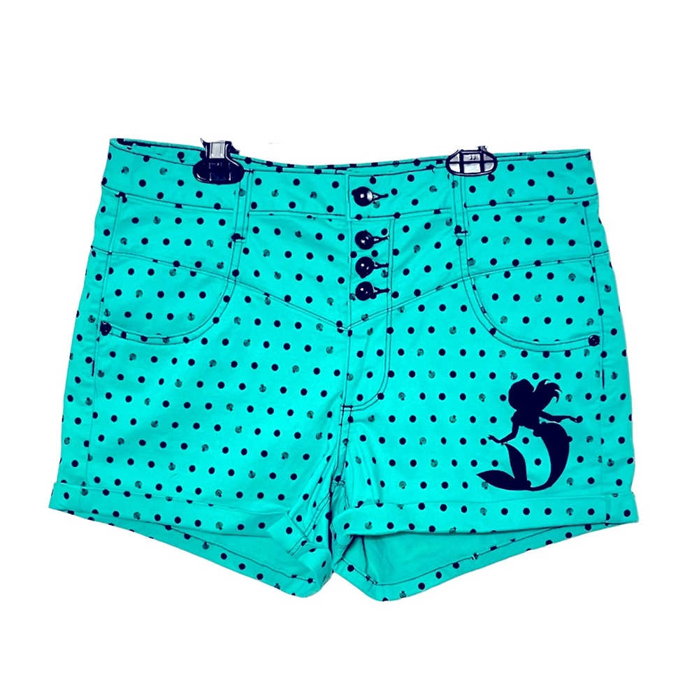 Disney Little Mermaid Polka Dot Shorts Size 11 Teal/Black